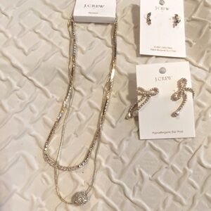 NWT J. Crew Factory Jewelry Lot 2 Necklaces 2 pair Earrings Gold Plated Pearls